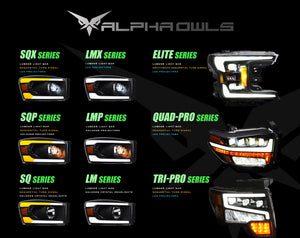 Alpha Owls 1994-1999 GMC K-Series 2500/3500 LM Series Headlights w/Corner Lights (Crystal Headlights Black housing w/ LumenX Light Bar)