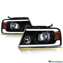 Alpha Owls 2004-2008 Ford F-150 SQX Series LED Projector Headlights (LED Projector Black housing w/ Sequential Signal/LumenX Light Bar)