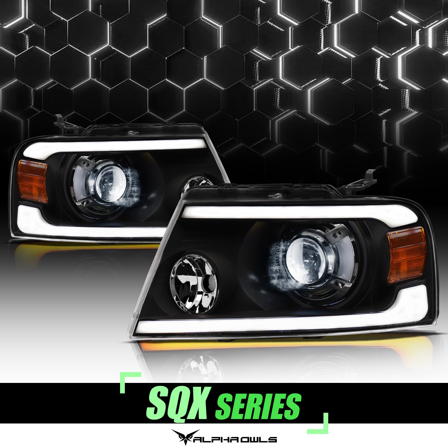 GTRacers Chrome Crystal Headlights W/ LED Tube Bar For 2004-2008 F150 & Mark LT