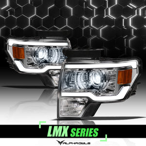 Alpha Owls 2009-2014 Ford F-150 (Excl. Models w/ factory Xenon) LMX Series LED Projector Headlights (LED Projector Chrome housing w/ LumenX Light Bar)