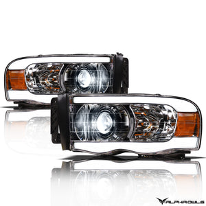 Alpha Owls 2003-2005 Dodge Ram 2500/3500 LMX Series LED Projector Headlights (LED Projector Chrome housing w/ LumenX Light Bar)