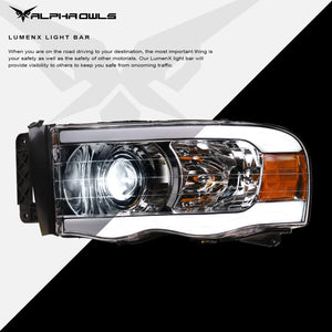 Alpha Owls 2003-2005 Dodge Ram 2500/3500 LMX Series LED Projector Headlights (LED Projector Chrome housing w/ LumenX Light Bar)