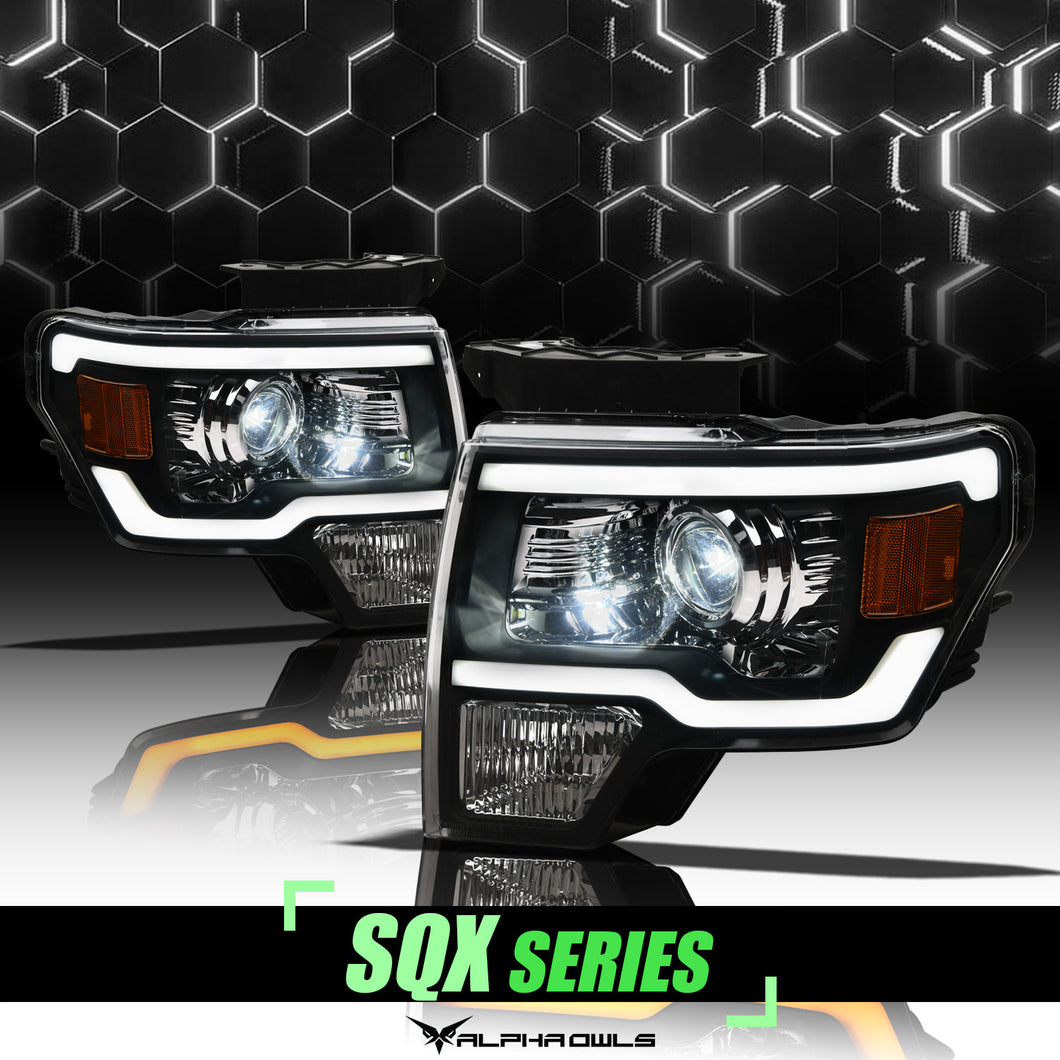 Alpha Owls 2009-2014 Ford F-150 (Excl. Models w/ factory Xenon) SQX Series  LED Projector Headlights (LED Projector Black housing w/ Sequential