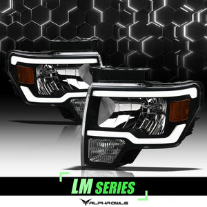 Alpha Owls 2009-2014 Ford F-150 (Excl. Models w/ factory Xenon) LM Series Headlights (Crystal Headlights Black housing w/ LumenX Light Bar)