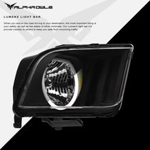 Alpha Owls 2005-2009 Ford Mustang LM Series Headlights (Crystal Headlights Black housing w/ LumenX Halo)