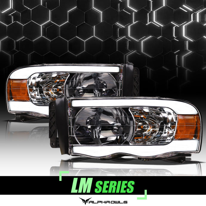 Alpha Owls 2003-2005 Dodge Ram 2500/3500 LM Series Headlights (Crystal Headlights Chrome housing w/ LumenX Light Bar)