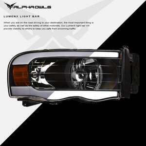 Alpha Owls 2002-2005 Dodge Ram 1500 LM Series Headlights (Crystal Headlights Black housing w/ LumenX Light Bar)