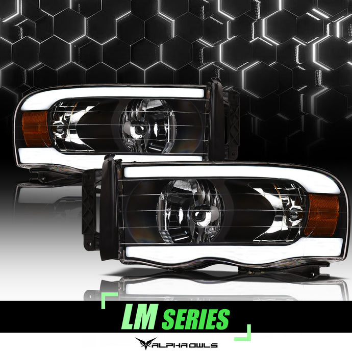 Alpha Owls 2003-2005 Dodge Ram 2500/3500 LM Series Headlights (Crystal Headlights Black housing w/ LumenX Light Bar)