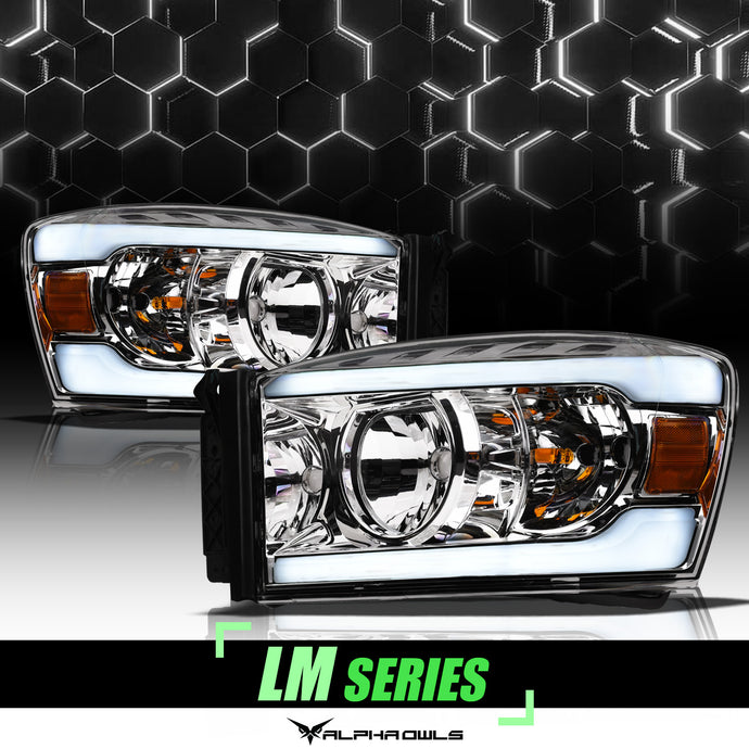 Alpha Owls 2006-2009 Dodge Ram 2500/3500 LM Series Headlights (Crystal Headlights Chrome housing w/ LumenX Light Bar)