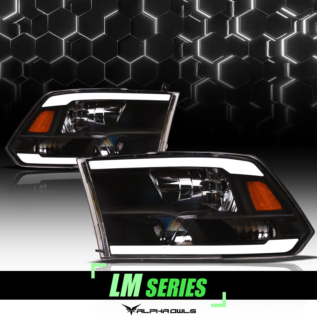 Alpha Owls 2009-2018 Dodge Ram 1500 LM Series Headlights (Crystal Headlights Black housing w/ LumenX Light Bar)