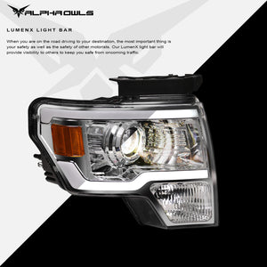 Alpha Owls 2009-2014 Ford F-150 (Excl. Models w/ factory Xenon) LMP Series Projector Headlights (Halogen Projector Chrome housing w/ LumenX Light Bar)