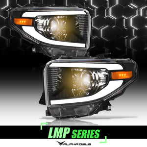 Alpha Owls 2014-2021 Toyota Tundra LMP Series Headlights (Halogen Projector Black housing w/ LumenX Light Bar)