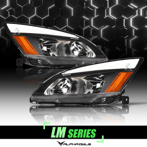 Alpha Owls 2003-2007 Honda Accord LM Series Headlights (Crystal Headlights Black housing w/ LumenX Light Bar)