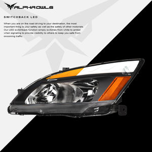 Alpha Owls 2003-2007 Honda Accord SQ Series Headlights (Crystal Headlights Black housing w/ Sequential Signal/LumenX Light Bar)