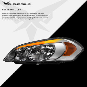 Alpha Owls 2014-2016 Chevy Impala Limited SQ Series Headlights (Crystal Headlights Chrome housing w/ Sequential Signal/LumenX Light Bar)