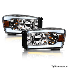 Alpha Owls 2006-2009 Dodge Ram 2500/3500 SQ Series Headlights (Crystal Headlights Chrome housing w/ Sequential Signal/LumenX Light Bar)