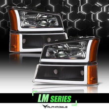 Alpha Owls 2003-2006 Chevy Silverado 1500/2500/3500 LM Series Headlights (Crystal Headlights Black housing w/ LumenX Light Bar)