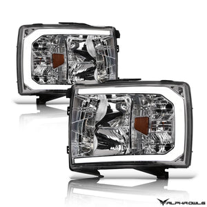 Alpha Owls 2007-2013 Chevy Silverado 1500 LM Series Headlights (Crystal Headlights Chrome housing w/ LumenX Light Bar)