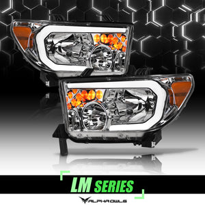 Alpha Owls 2008-2015 Toyota Sequoia LM Series Headlights (Crystal Headlights Chrome housing w/ LumenX Light Bar)
