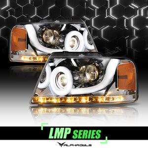 Alpha Owls 2006-2008 Lincoln Mark-LT LMP Series Headlights (Halogen Projector Chrome housing w/ LumenX Light Bar)