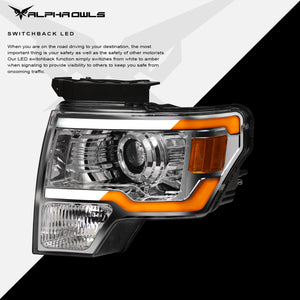 Alpha Owls 2009-2014 Ford F-150 (Excl. Models w/ factory Xenon) SQP Series Headlights (Halogen Projector Chrome housing w/ Sequential Signal/LumenX Light Bar)