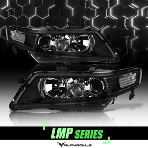 Alpha Owls 2004-2005 Acura TSX LMP Series Headlights (Halogen Projector Black housing w/ LumenX Light Bar)