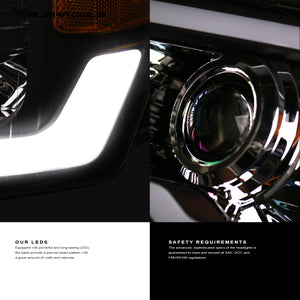 Alpha Owls 2004-2008 Ford F-150 SQX Series LED Projector Headlights (LED Projector Chrome housing w/ Sequential Signal/LumenX Light Bar)